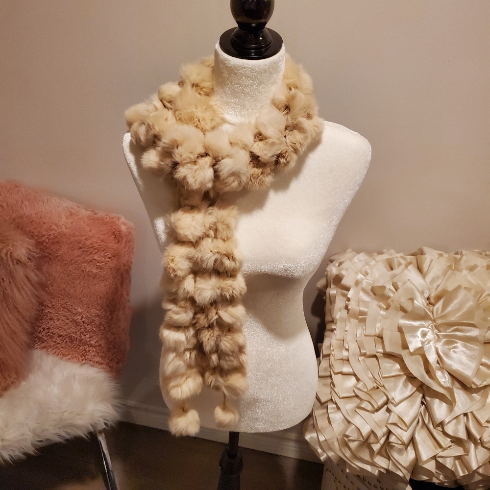 New real rabbit fur ball design scarf